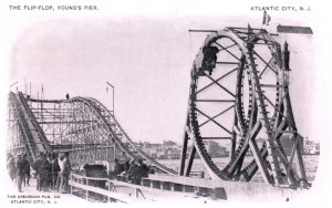 Atlantic City NJ Wooden Roller Coaster Postcard Amusement Park Ride New Jersey
