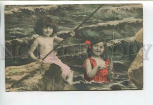 444439 Nude Girl FISHERMAN Mermaids Nymph Vintage PHOTO postcard 1906 year