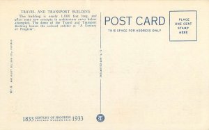 1933 Chicago World's Fair Travel & Transport Building Linen Postcard Unused