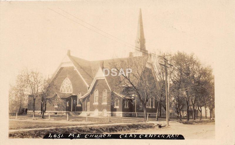 C46/ Clay Center Kansas Ks Real Photo RPPC Postcard c1920 M.E. Church Building