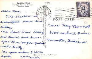 Republic Bank Twilight View - Dallas, Texas TX Postcard