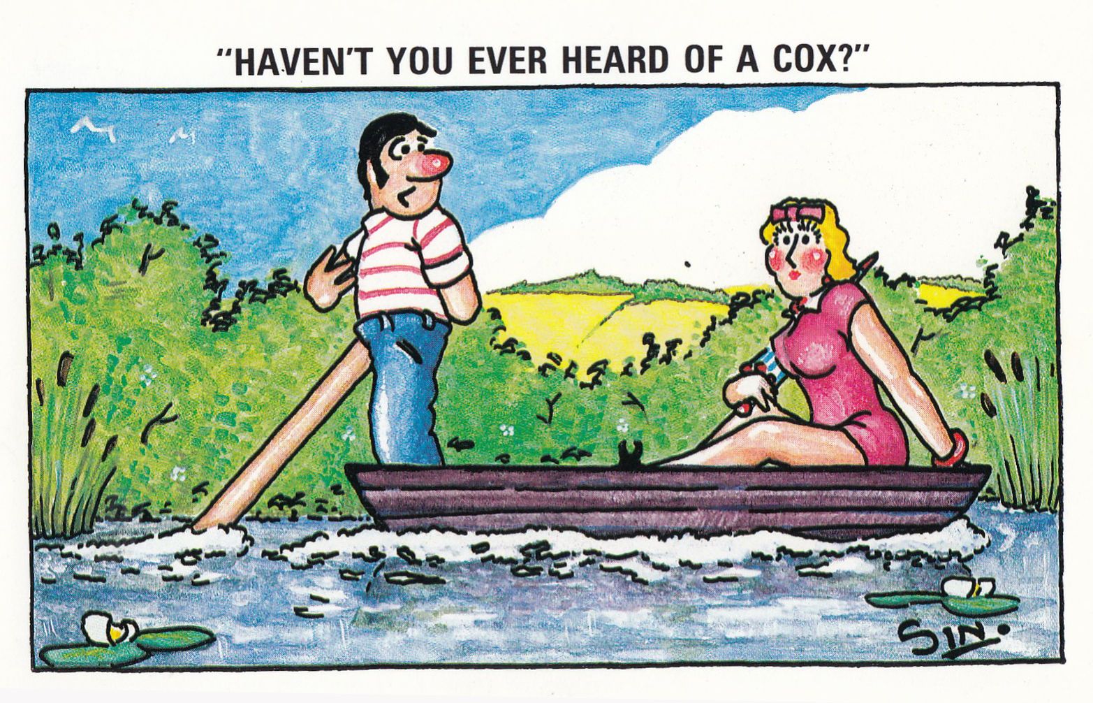 Cox Paddle Sailing Rowing Boat Risque 1970s Comic Humour Postcard Hippostcard