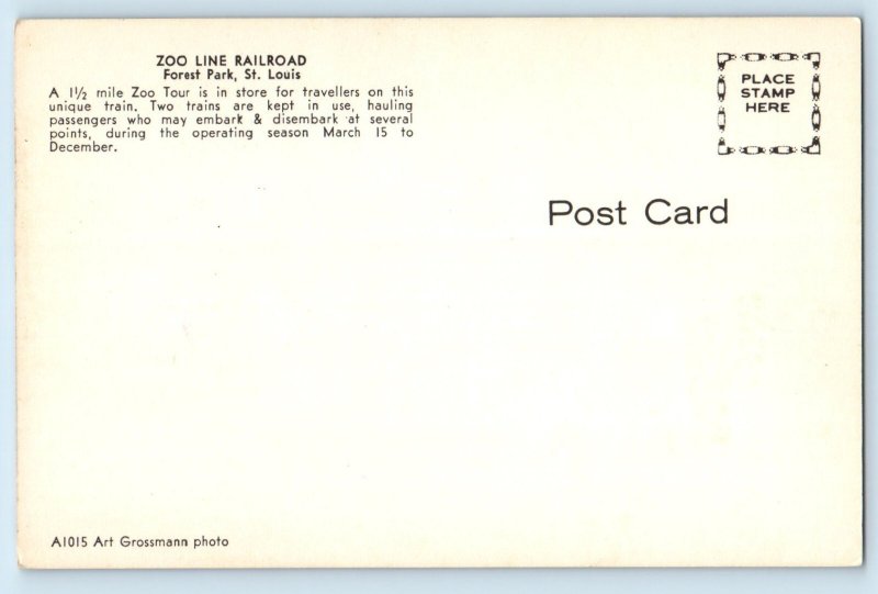 c1960 St. Louis Missouri MO Vintage Postcard Zoo Line Railroad Forest Park Train