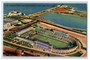 c1940s Soldiers Field and Field Museum at the Lake Front Chicago IL Postcard