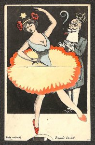 DANCING FOR MONEY RISQUE BELGIUM KING ROYALTY MECHANICAL NOVELTY POSTCARD c.1900