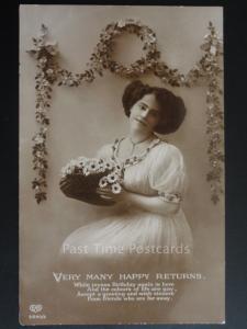 Birthday Greetings: VERY MANY HAPPY RETURNS c1913 - Old RP Postcard