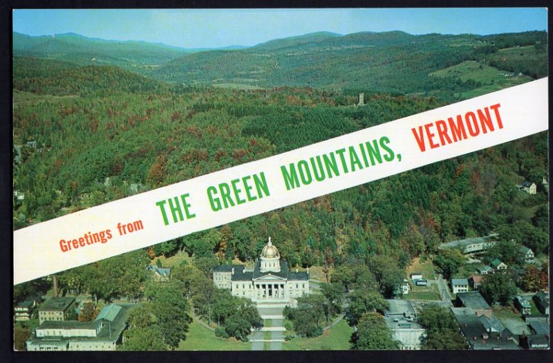 Vermont SplitView Greetings from THE GREEN MOUNTAINS State Capitol Scenic Chrome