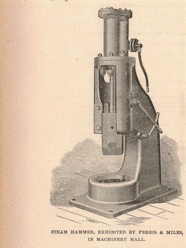 1876 Steam Hammer By Ferris And Miles Engraving Victorian Original Print 2v1 41 Ephemera