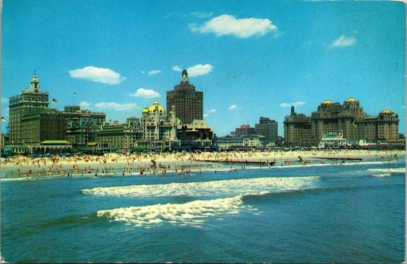 Skyline Atlantic City NJ New Jersey Ocean Beach Swimming VTG Postcard UNP Unused 