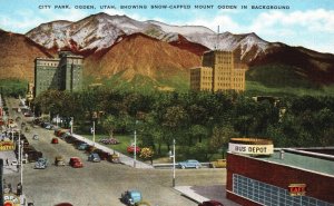 Vintage Postcard City Park Ogden Utah Showing Snow-Capped Mountain Ogden UT