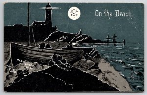 Risque Shadows Under The Moon Naughty On The Beach Victorian Postcard O23