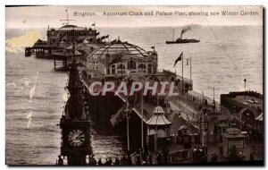 Old Postcard Brighton Pier Aquarium and Palace Clock showing new Winter Garden