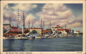 Nassau Bahamas The Sponge Fleet Linen Postcard