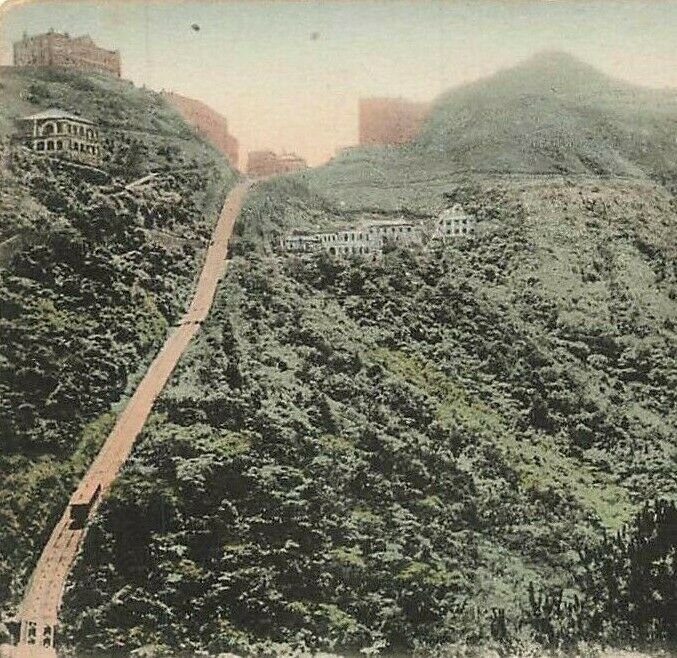 Peak Tramway Hong Kong Buildings Hand Colored Vintage c1910 P25