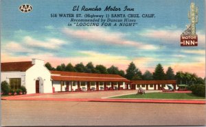 Linen Postcard El Rancho Motor Inn 516 Water St Highway 1 Santa Cruz California