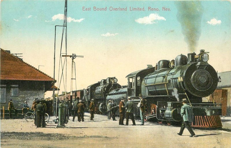 Postcard Nevada Reno East Bound overland Limited Train Pacific Novelty 23-5850