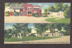 CONWAY ARKANSAS LETBETTERS COURT GAS STATION VINTAGE ADVERTISING POSTCARD