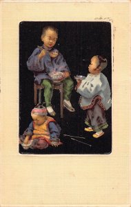 China 1904 Three Chinese Children Eating Rice Ethnic Natives postcard B994