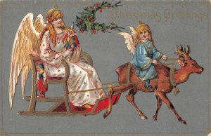 angel pulled by raindeer with girl riding c1910 christmas postcard ac168