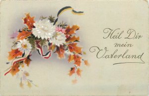 German patriotic greetings postcard Fatherland flag and flowers 1918