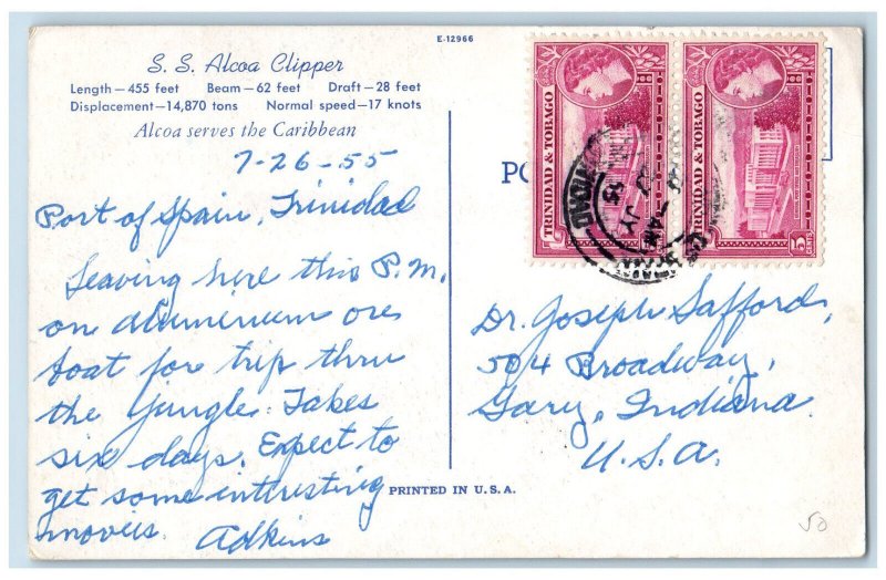 Trinidad and Tobago Postcard SS Alcoa Clipper Serving Carribean 1955 Vintage