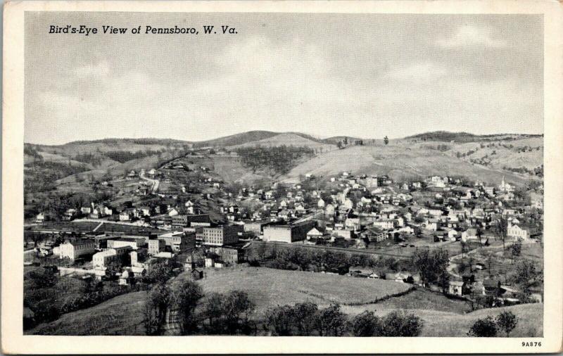 Pennsboro West Virginia~Birdseye Panorama~Winding Road~Downtown~Homes~1939 B&W 