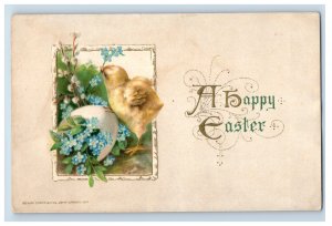 Circa 1910 Easter Chick Blue Flowers Vintage Postcard P108E