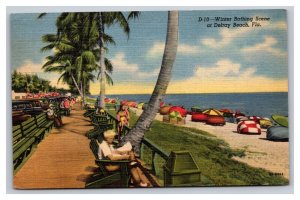 Vintage 1940s Postcard Winter Bathing Scene at Delray Beach, Florida