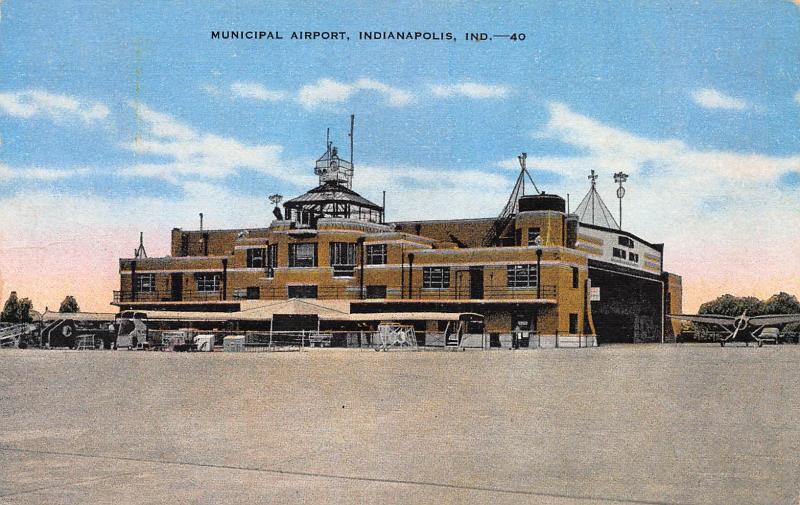 Municipal Airport, Indianapolis, Indiana, Early Linen Postcard, Used