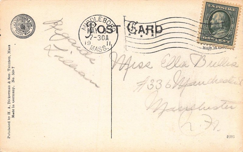 Webster Street, Middleboro,Massachusetts, Early Postcard, Used in 1911
