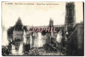 Old Postcard Reims Rue Carnot And The Cathedral Army