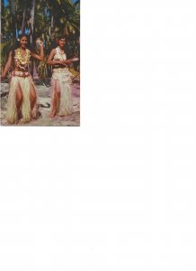 Tahiti,  Two Tahitins Girls Vintage French Photo PC. Size 14 x 9 cms