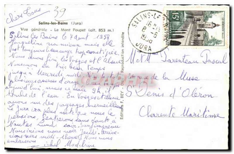 Old Postcard Salins les Bains (Jura) Mont Poupet