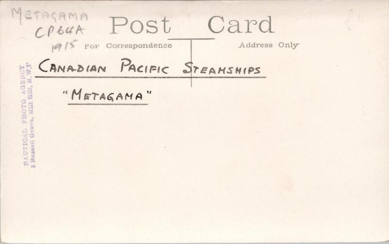 'Metagama' Canadian Pacific Steamship CP Ship Nautical Photo RPPC Postcard E29