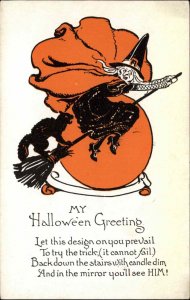 Halloween Witch Black Cat Poem Series 1133 c1910 Postcard