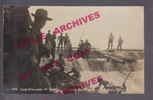 St. Cloud MINNESOTA RPPC 1910 LOG DRIVERS Logging Lumberjacks MISSISSIPPI RIVER