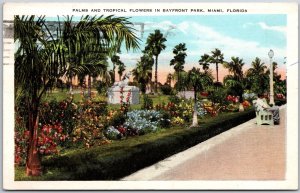 1930's Palms And Tropical Flowers In Bayfront Park Miami Florida Posted Postcard