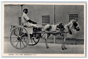 c1940's Scene of Donkey and Cart Barbados B.W.I. Vintage Unposted Postcard