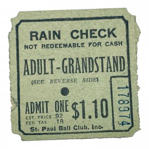 St. Paul Ball Club Baseball Adult Grandstand Raincheck B