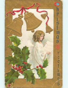 Divided-Back christmas PRETTY ANGEL IN WHITE ROBE WITH SHEET MUSIC r4749