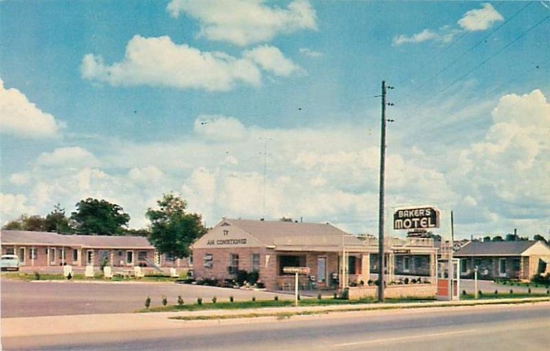Griffin GA Baker's Motel on US 41 &19 Phone Booth Old Car 1950s RPPC Postcard