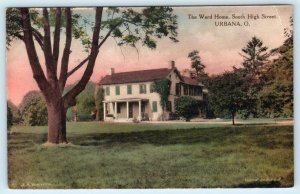 URBANA, Ohio OH ~ Handcolored WARD HOUSE South High Street   Postcard