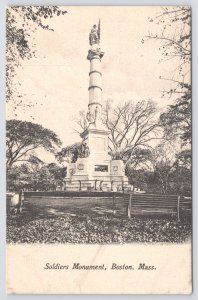 State View~Soldiers Monument Boston Massachusetts B&W~Vintage Postcard