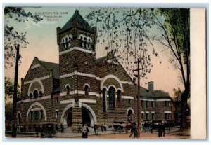 Presbyterian Church Horse Carriages Scene Galesburg Illinois IL Antique Postcard