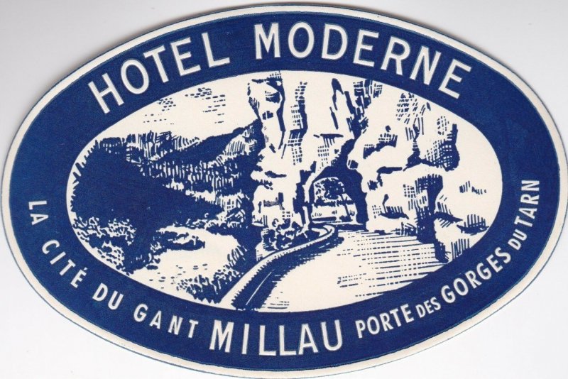 France Millau Hotel Moderne Blue Vintage Luggage Label sk1098