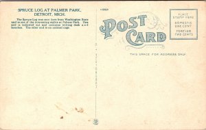 Postcard Spruce Log at Palmer Park in Detroit, Michigan 