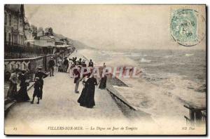 Old Postcard Villers sur Mer La Digue a Day Storm