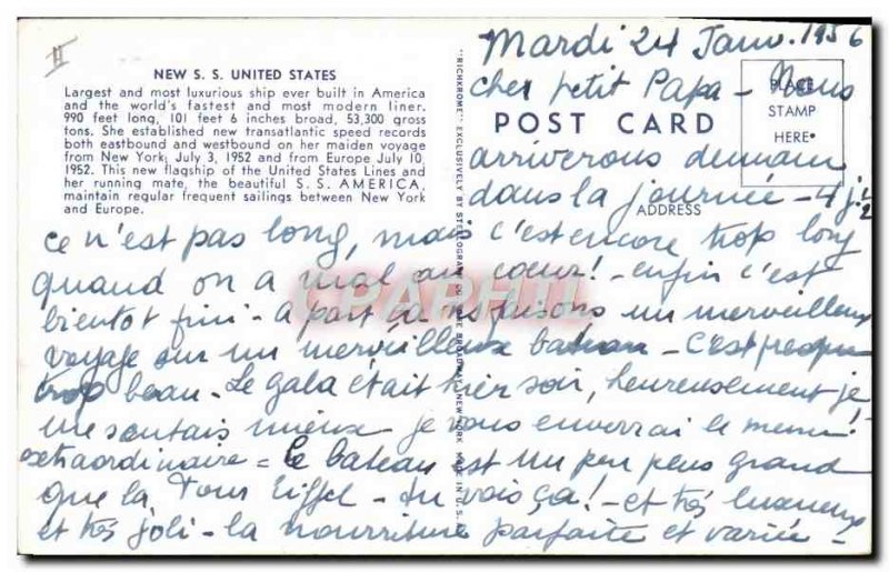 Postcard Old New Ship SS United States