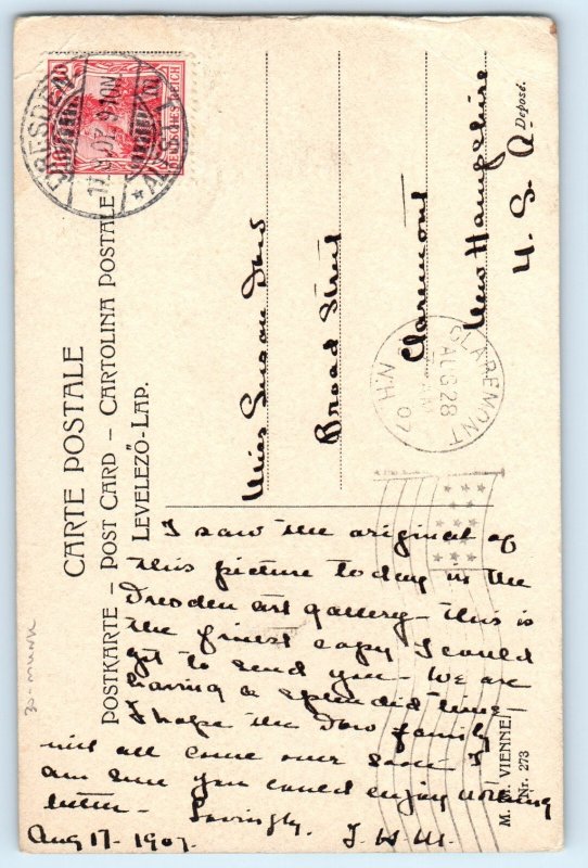 1907 Susanna Im Bade Girl Wading In Water Munk Claremont NH Antique Postcard