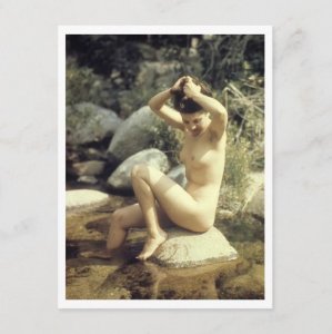 Nude Woman, Bathing, Pin Up, Vintage Inspired Postcard